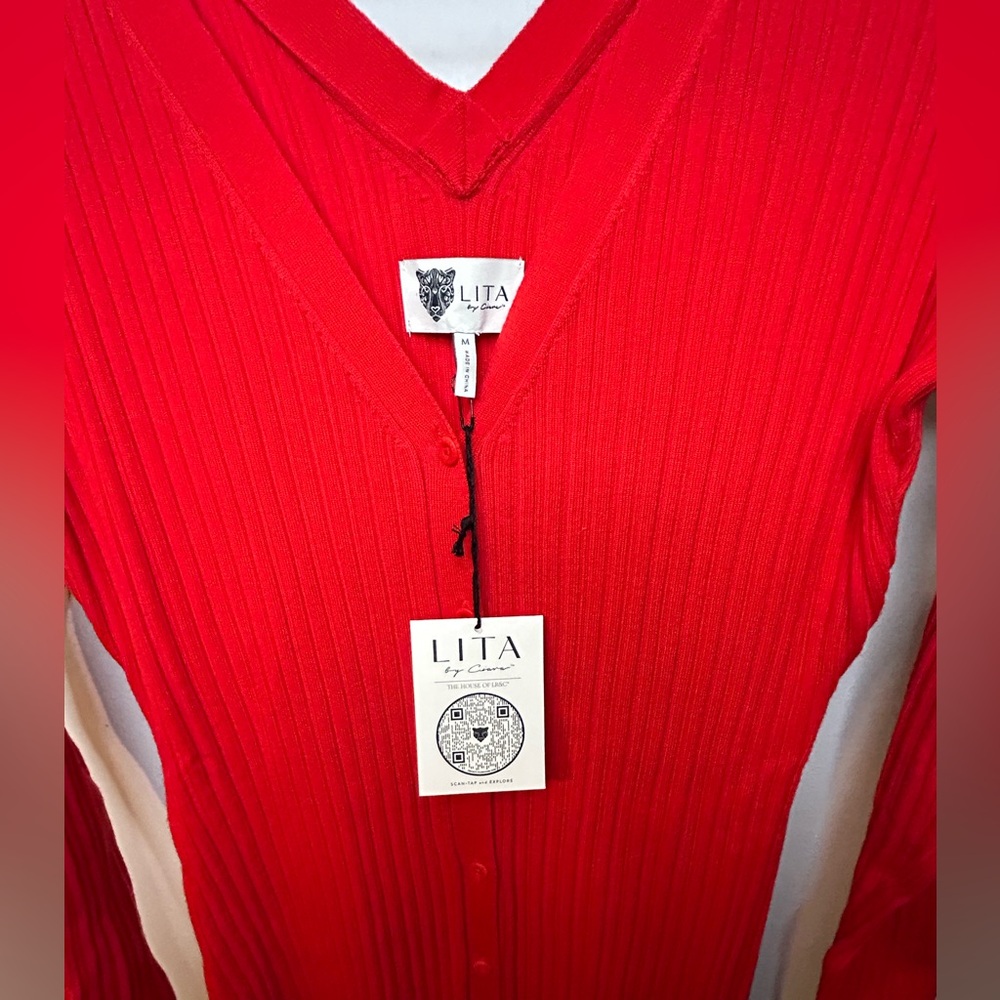 NWT LITA BY CIARA WOOL BLEND RIB CARDIGAN DRESS MSRP $348 - Picture 3 of 6